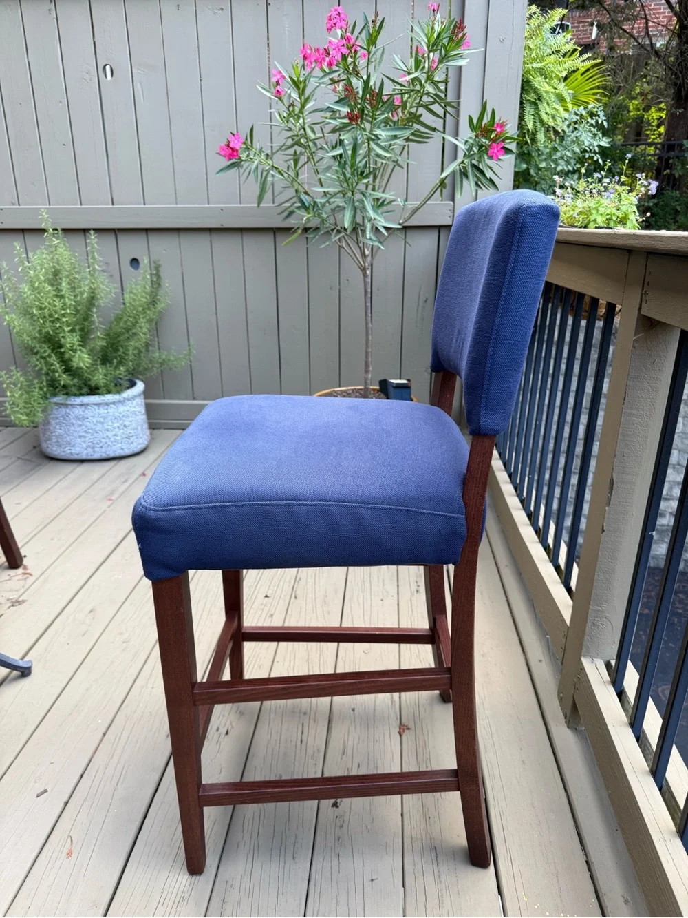 Pier 1 Navy Blue Upholstered Counter Stool with Wood Frame